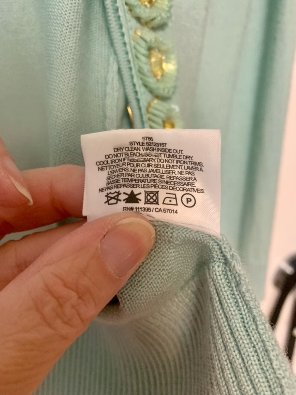 Tory Burch Mint Green Open-Front Embellished Cardigan - Picture 4 of 4